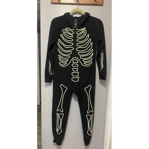 Hide & Eek  Black  Neon Skeleton  One Piece Full Zip Hoodie Sleep Boys Large